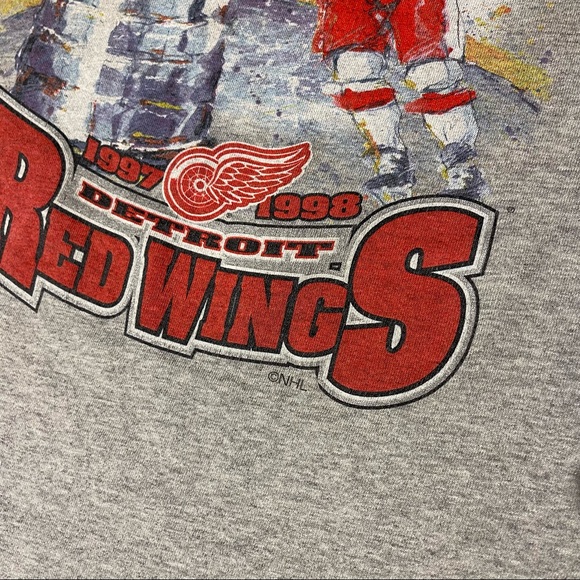 Vintage Starter Detroit Red Wings T Shirt Stanley Cup Champs 1997 1998 XL - Picture 5 of 7